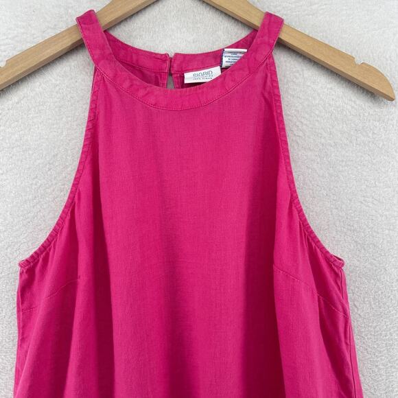 SIGRID OLSEN Dress L 100% Linen Woven Halter Sundress Shift Sleeveless Pink - Picture 3 of 11